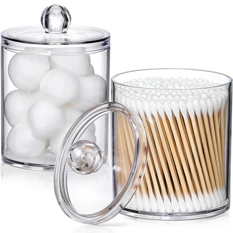 4Personalized Acrylic Storage Box Multifunctional Cotton Swabs Cotton Balls Dental Floss Picks Organizer Transparent Cosmetic St