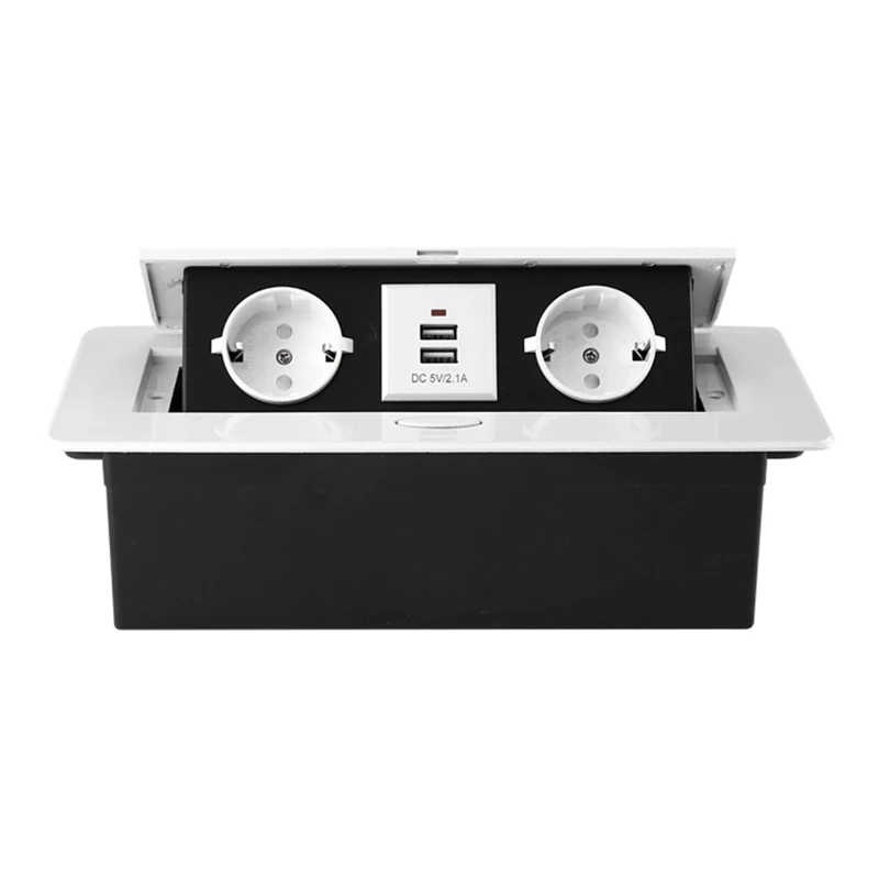 

New Aluminum Panel EU Standard Type Table Socket 2 Way Electrical Outlet Module Combination Power 2 Outlet Household