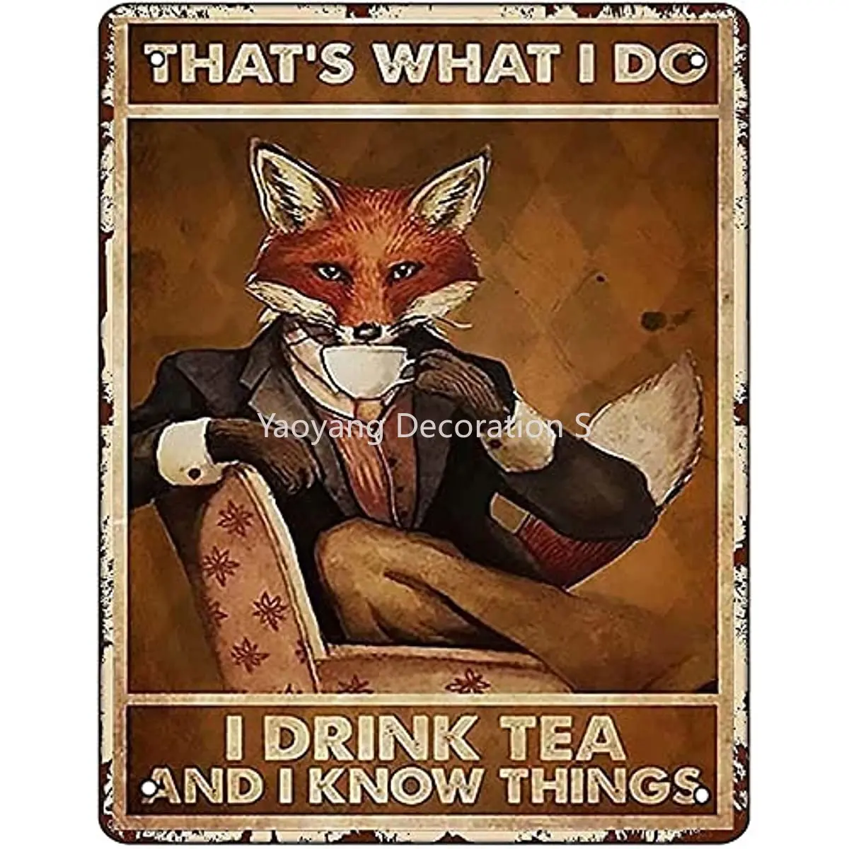 

Retro Metal Tin Sign Vintage Fox Drink Tea Aluminum Sign for Home Coffee Wall Decor Home Decor