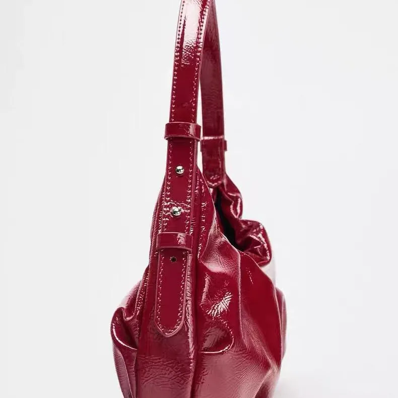 Fashion Ruched Women Handbags Designer Metal Handle Hand bag Luxury Oil Wax Pu Leather Shoulder Crossbody Bags Tote Purses