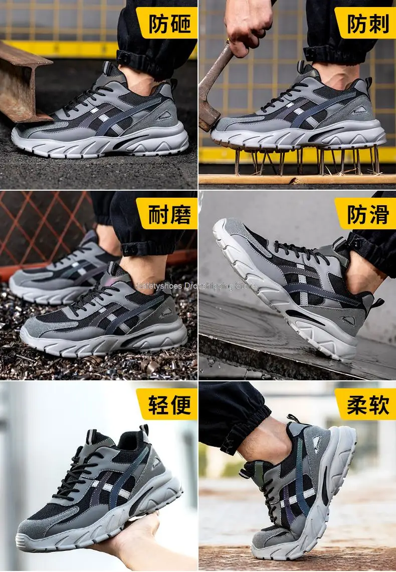 Breathable Safety Shoes Men Work Safety Boots Kevlar Puncture Proof Boots Men Work Shoes Indestructible Shoes Men Boots Sneakers