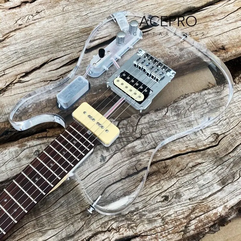 Acepro Coloré LED Guitare Électrique Acrylique Corps Cristal Guitarra  Transparent Pickguard Chrome Matériel Livraison Gratuite