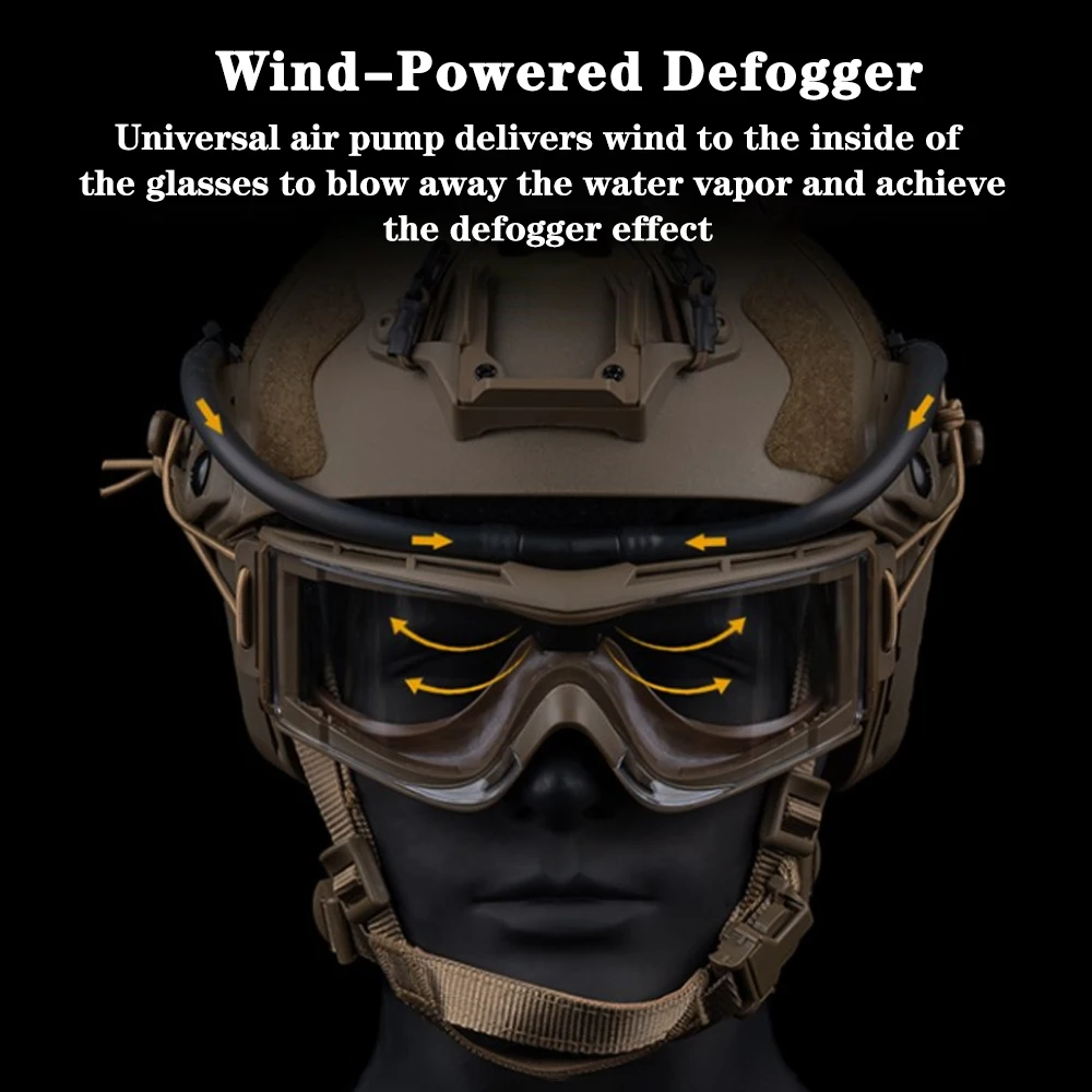 Tactical Goggles Fan Defogger Anti-Fog Kit Eyewear Air Defog for Airsoft Shooting Motocross Skiing Mountaineering