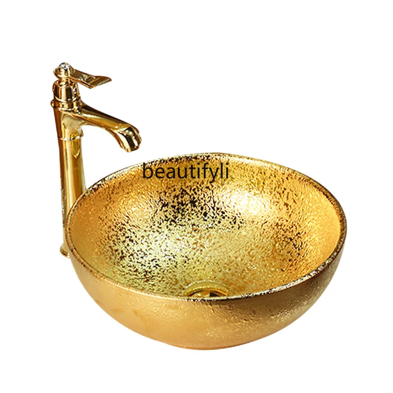

Керамическая золотая художественная раковина в европейском стиле для ванной комнаты, раковина для межплатформенной раковины, современная и уникальная креативная раковина