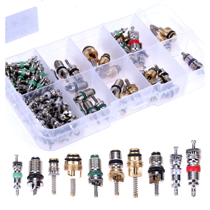 

104Pcs Car Air Conditioner Valve Cores Assortment A/C AC Shrader Valve Core & Tool R134 R12 HVAC Valves Kit Accessories