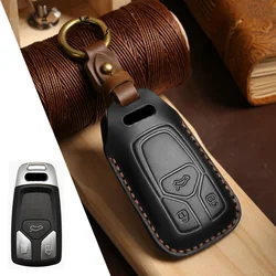 Premium Leather Car Key Case with Keychain (Black)