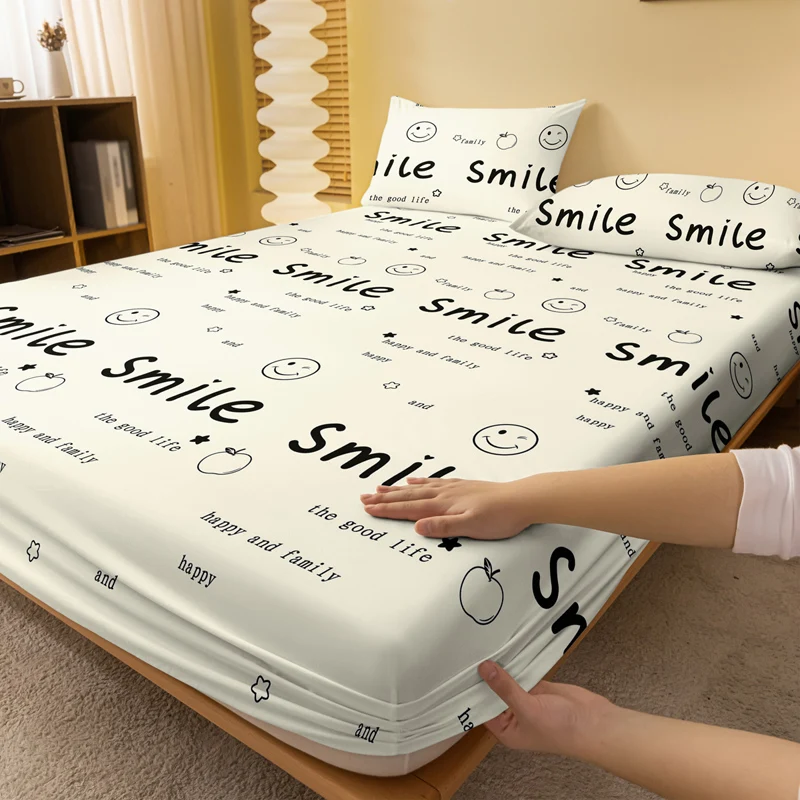 1 Simple modern fun Letter Geometry printed matte Fitted Sheet, bedroom printed bed cover, bedding (excluding pillowcases) 2