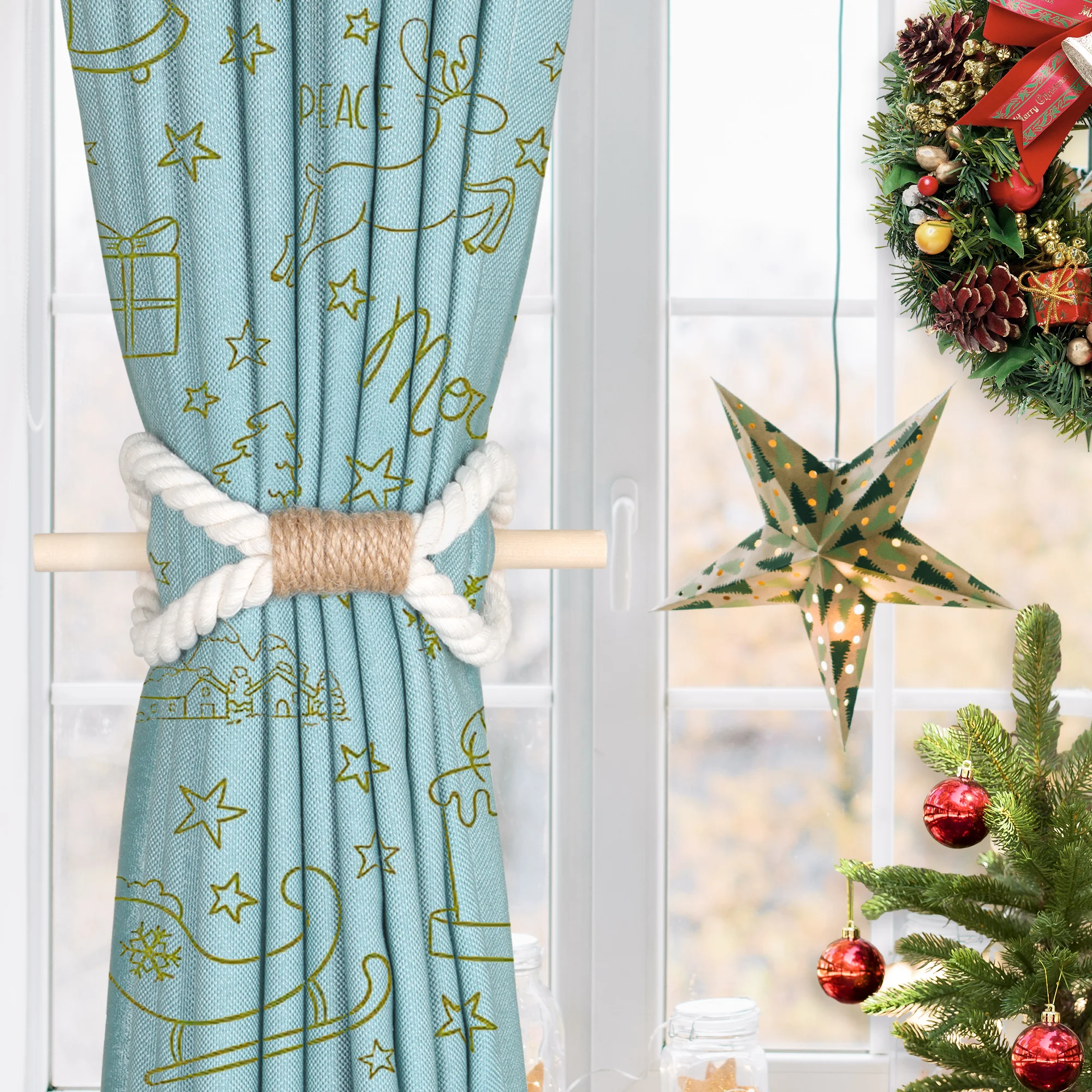 1pc Solid Wooden Stick Simple Curtain Binding Rope Curtain Tieback Buckle Holdback For Room Decor home decor
