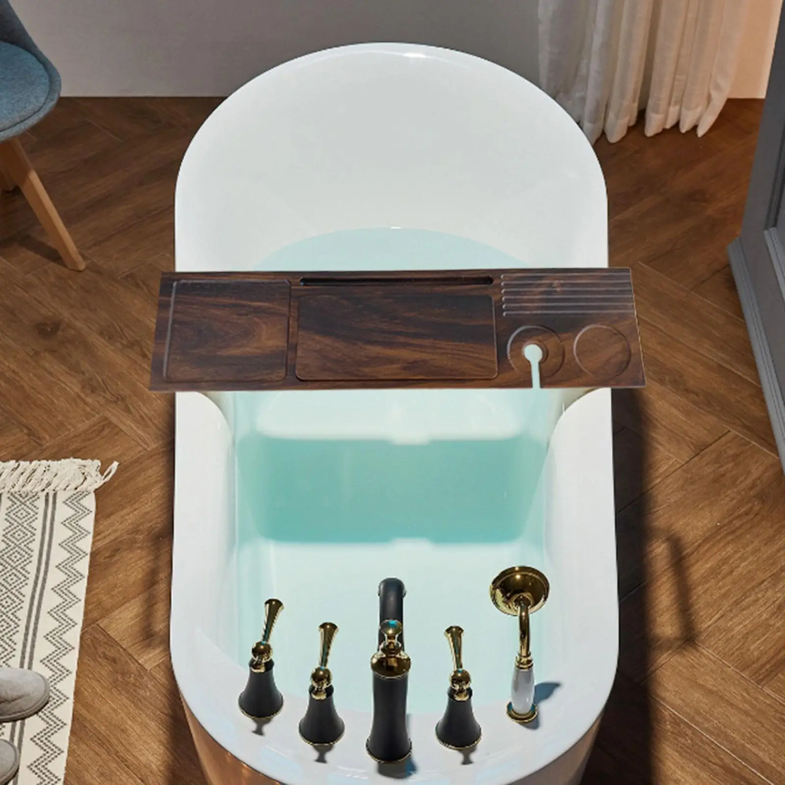 Wooden Bathtub Tray Storage Holder Premium Bathtub Accessories Tablet Holder Tub Organizer for Tablet Glass Bathroom Cup Towel