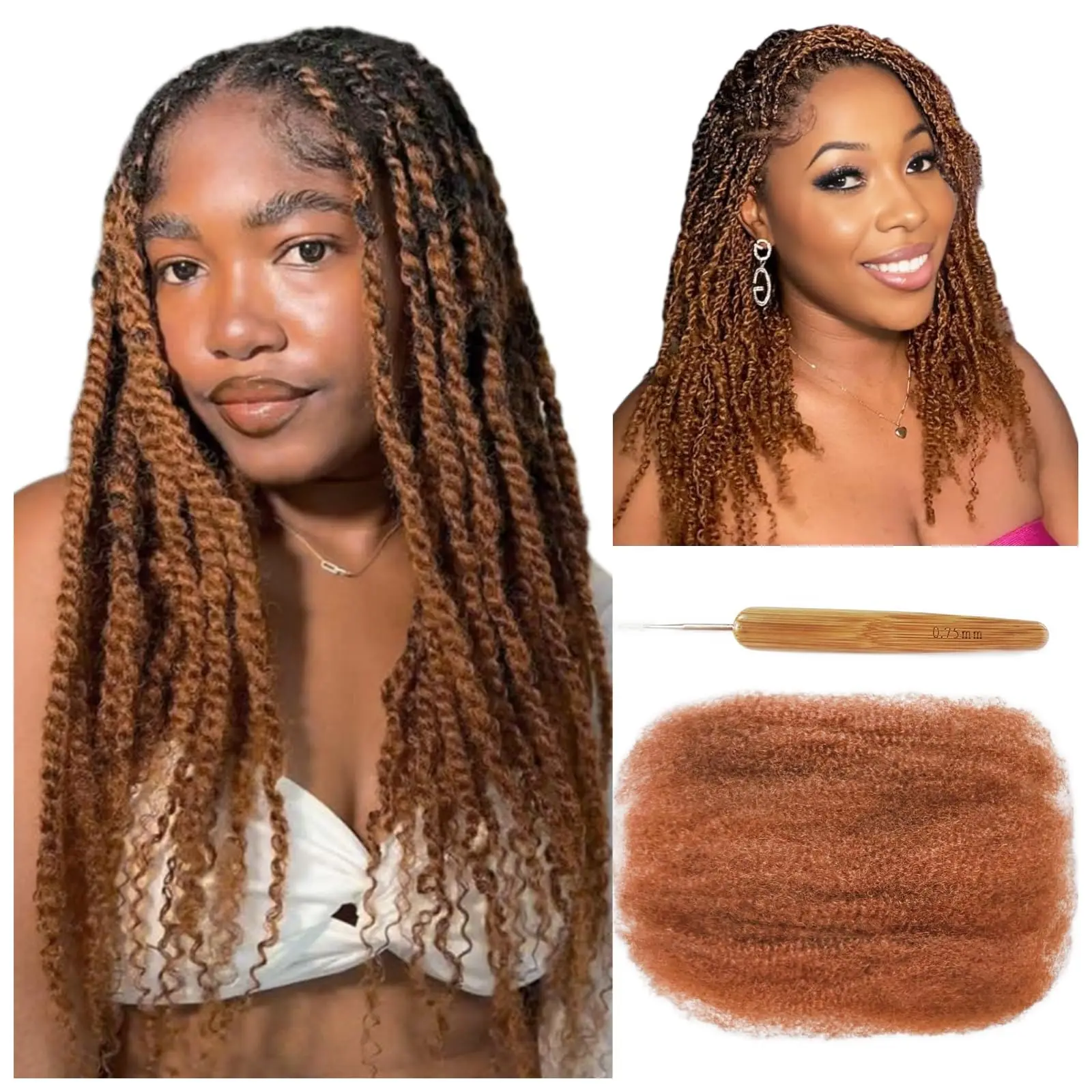 Brown Afro Kinky Bulk Human Hair for Dreadlocks Extensions Repair Loc Spring Twist Braiding Crochet Braids Afro Kinky Curly Bulk