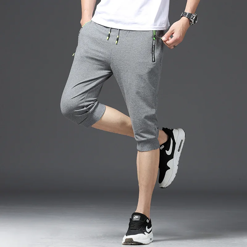 Men's Knitted Sports Pants Cotton Leisure Athletic Seven-cent Pants 3/4 Cropped Trousers Running Pants Men Fitness Sweatpants 6
