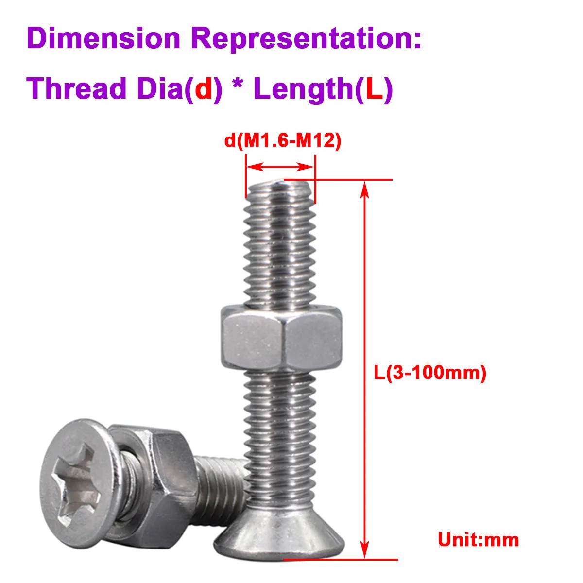 M1.6 M2 M2.5 M3 M4 M5 M6 M8 304 Stainless Steel GB68 Metric Thread Slotted Flat Countersunk Machine Screw Bolts (Colour: 16 Mm, Size: M4 10 Pcs