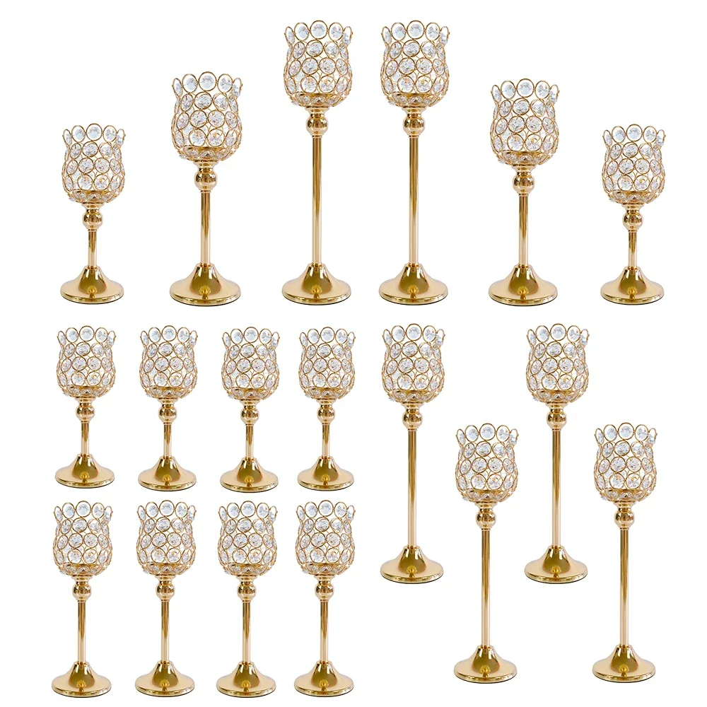 

18pcs/30pcs Crystal Candle Holders Bulk Shiny CandleStick Romantic Wedding Centerpieces for Tables Dining Pillar for wedding