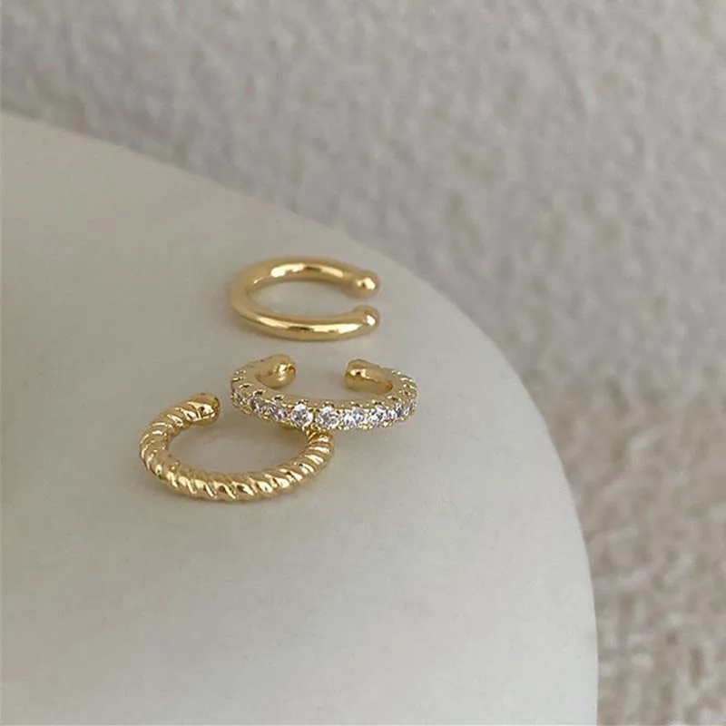 3Pcs/Set Fashion Gold Color Crystal Clip Earrings for
