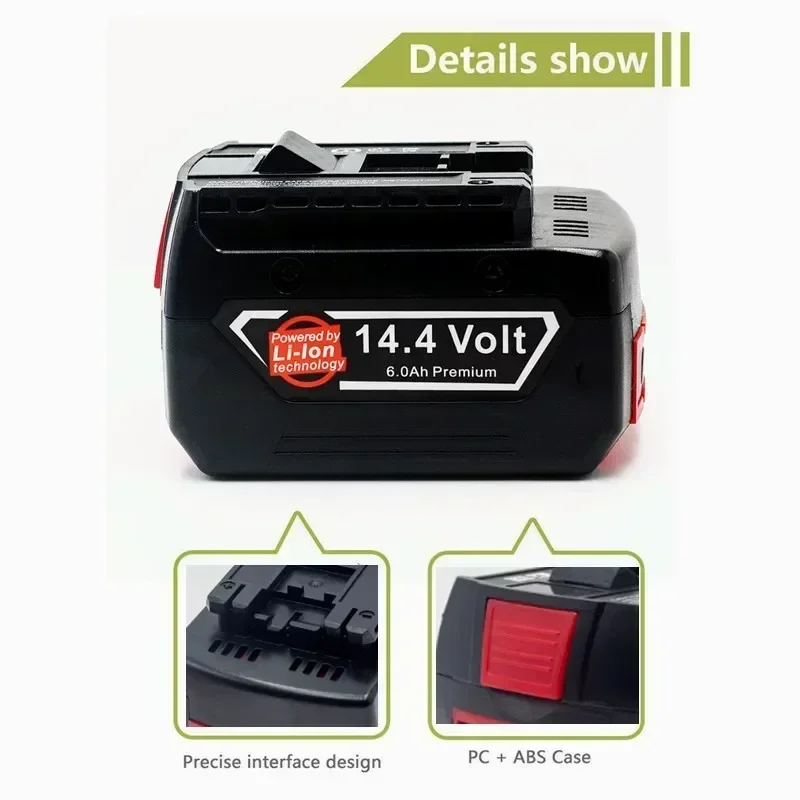 14.4V 4.0Ah for GBH GDR GSR 1080 DDS180 BAT614G Replacement Li-ion Battery Charger Set，Rechargeable Battery for Bosch Power Tool 3