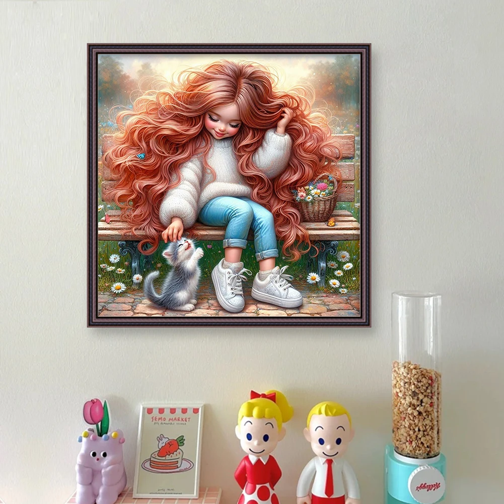 전체 자수 에코 코튼 스레드, 11CT 인쇄 소녀 크로스 스티치 키트 아트, 40x40cm