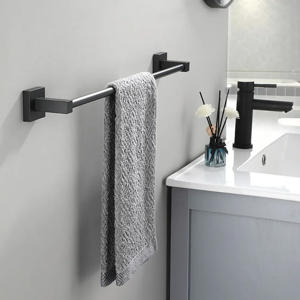 Towel Bars Hanger Black Aluminum Bath Rod Wall Hanging 40-60cm 1-2 Poles Rack Shower Clothes Holder Storage Bathroom Accessories towel rack towel holder