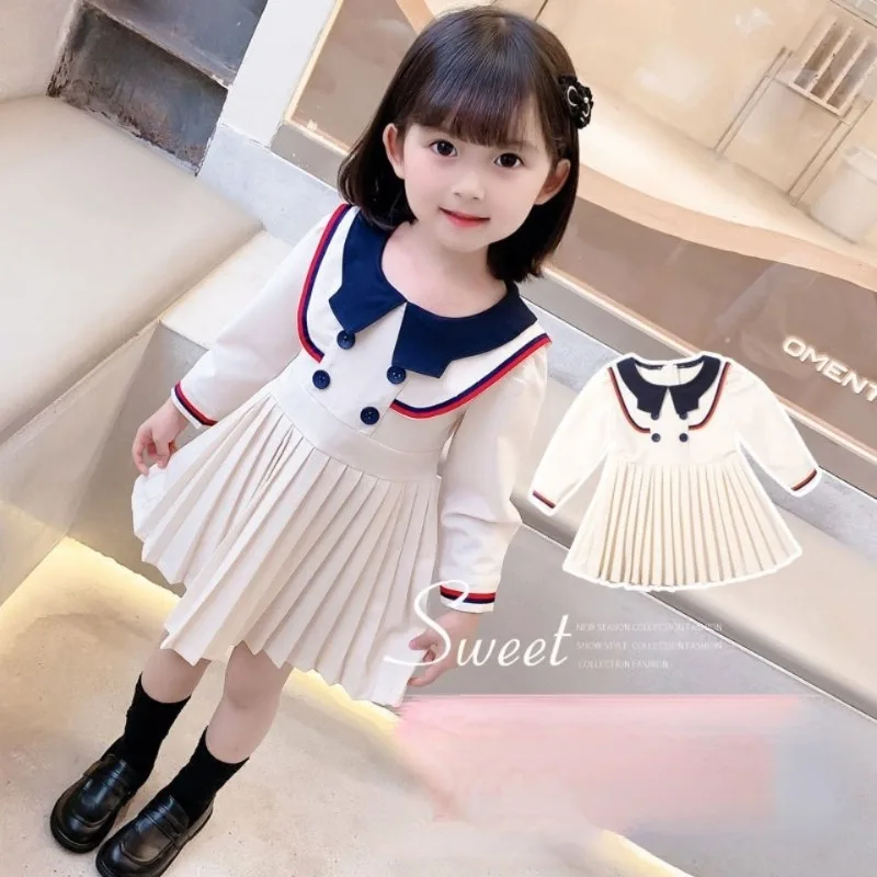 

Милое Платье для девочек в западном стиле с длинными рукавами, милая осенняя одежда, тонкая детская одежда, Корейская версия, в стиле преппи