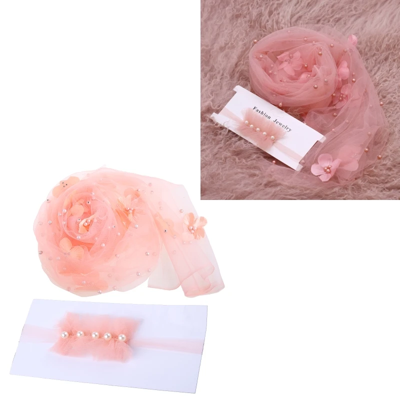 2Pcs  사진 촬영 소품 긴 랩 쉬폰 비즈 꽃 장식 DIY 사진 소품 머리띠와 담요