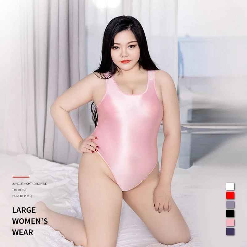 

Women Sexy Glossy Bodysuits Large Size Ladies Backless Rompers Oil Shiny Jumpsuits Plus Size Smooth Underwear Erotic Lingerie