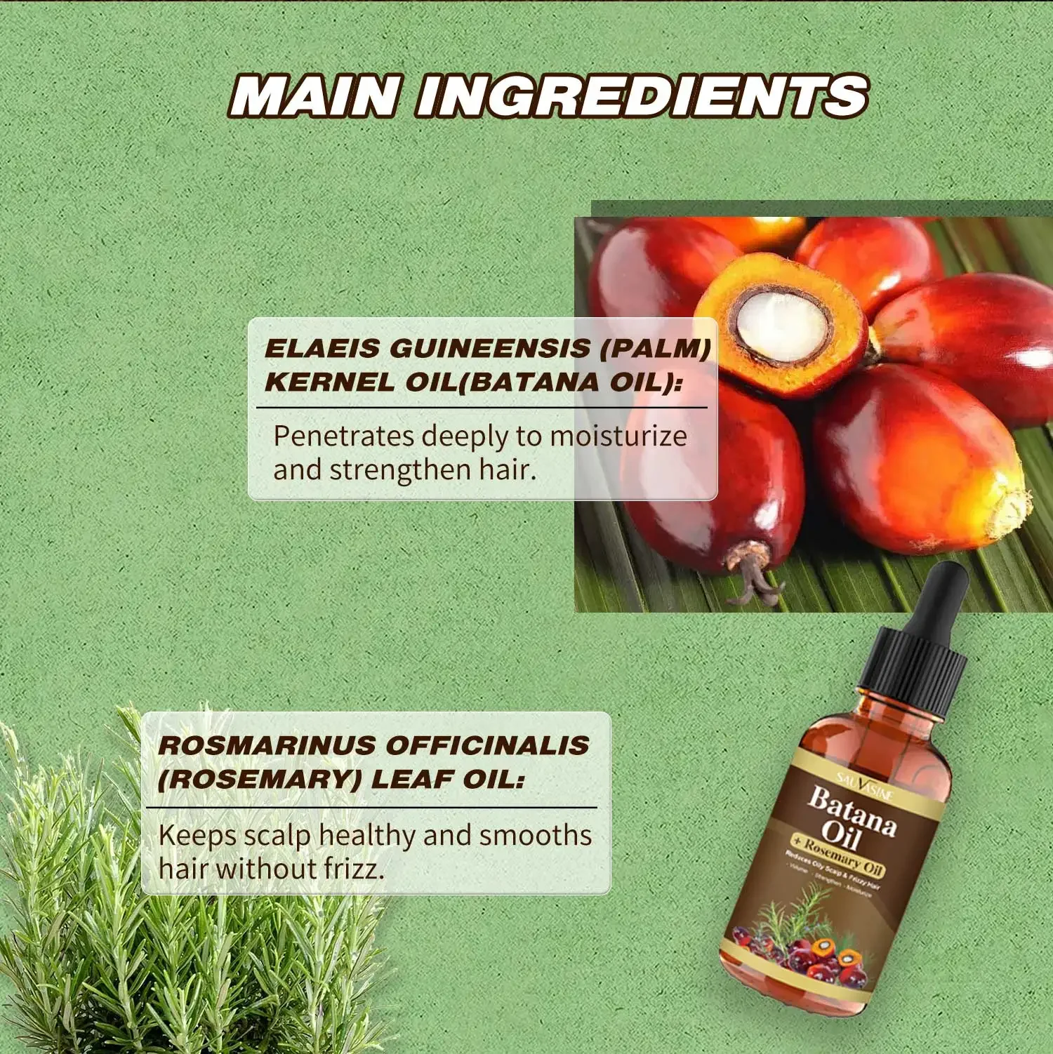Batana Oil with Rosemary for Hair Growth Reduce Hair Loss Organic Oil for Strengthening Scalp Moisturizing Care 30ML hair growth oil