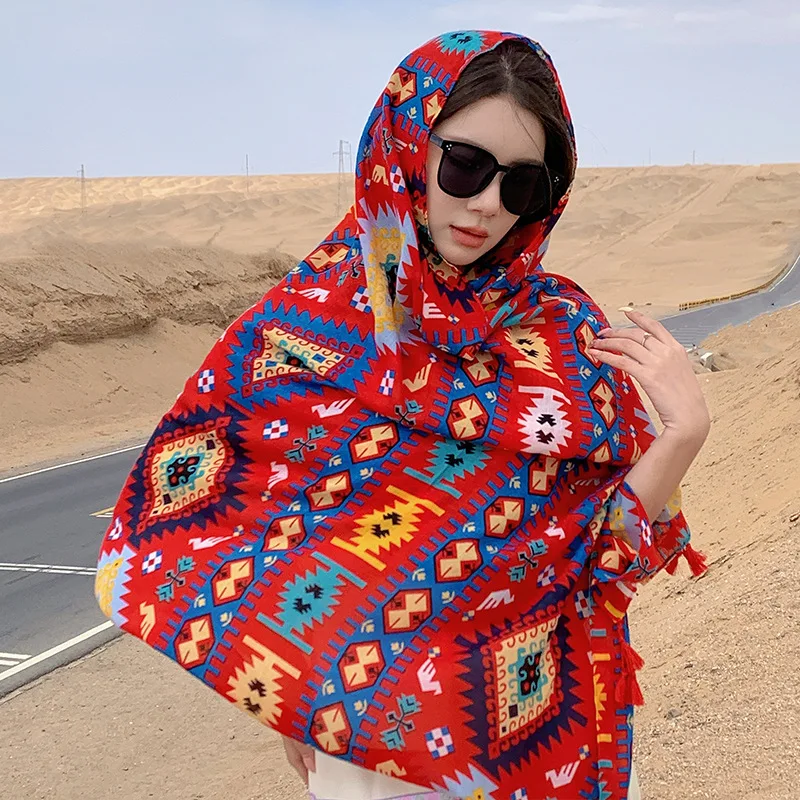 Urlaub Sonnencreme Ethnische Print Schal Für Frauen Lange Wraps Tücher OverSize Brasilianische Badeanzug Bade Abdeckung-ups Handtuch Strand tragen – Detail 14