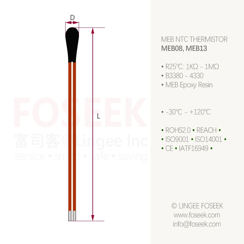 Lingee MEB08 0.80mm Epoxy resin NTC Thermistor Temperature Sensor