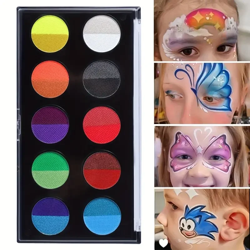 10 Colors Dual Colour Body Painting Fluorescent Face and Body Painting Luminous UV Neon Face Body Painting Makeup with Brush Set 3