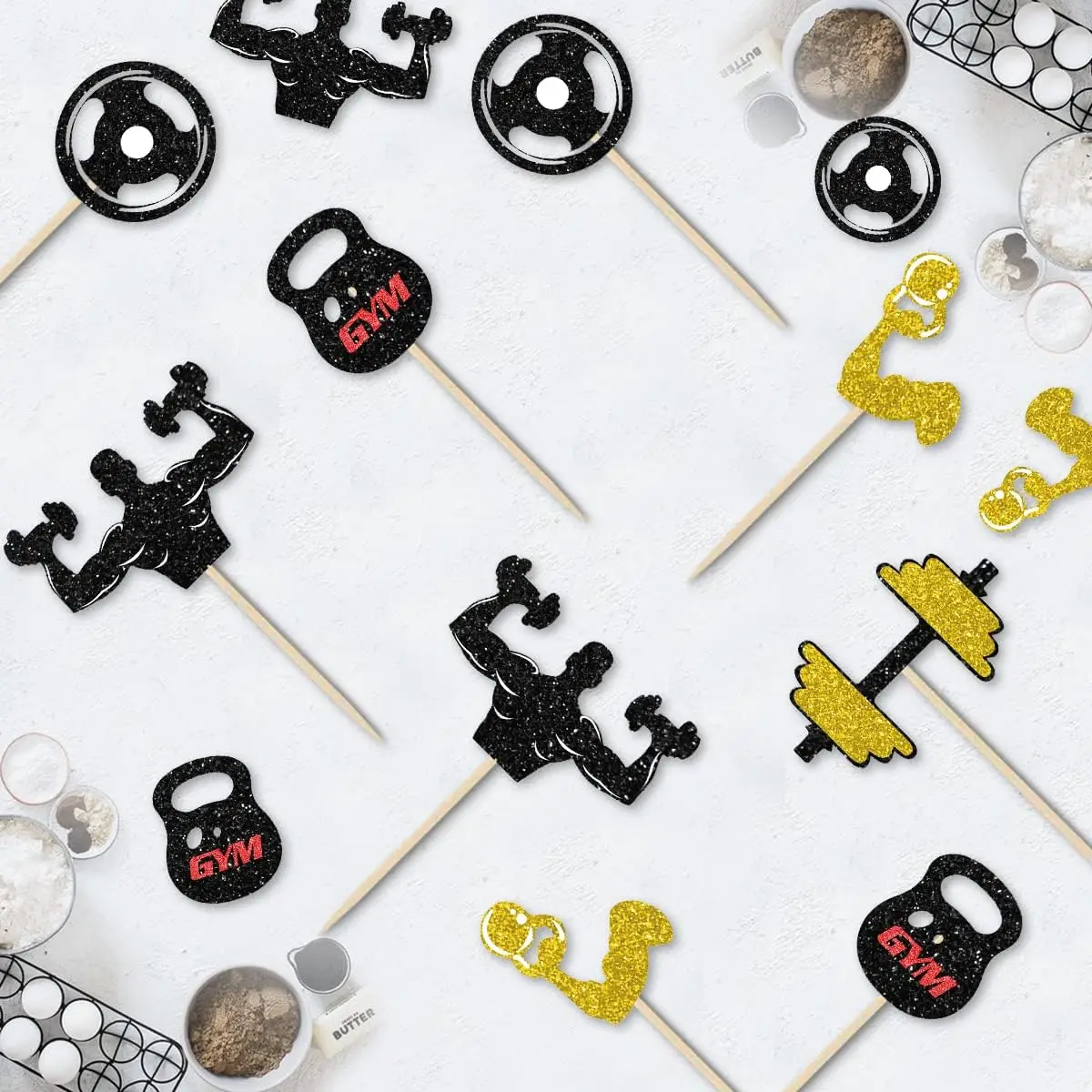 25 Pièces Decoration Gateau Fitness Toppers Gâteau Joyeux Anniversaire Gymnase Fitness Thème Décorations Gâteau Cupcake Toppers Haltère Energy Bottle Party Decor Fournitures Hommes Femmes Garçons