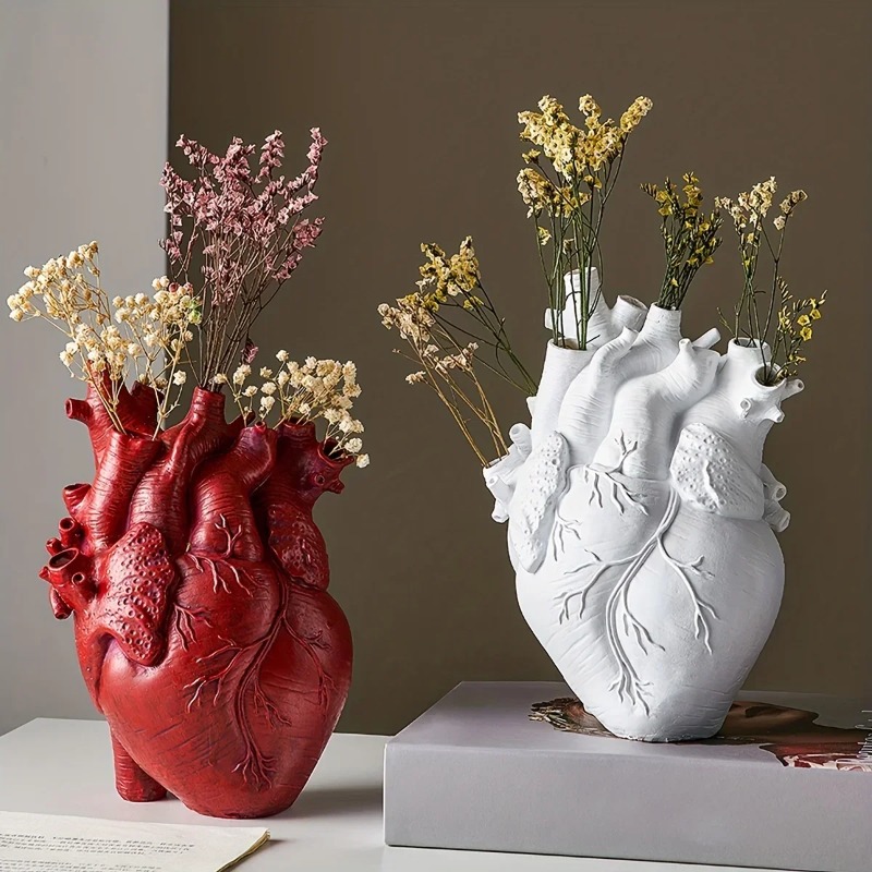 Heart Vase Vases For Flowers Creative Heart-Shaped Sculpture Customized Vase Heart-Shaped Art Resin Vase Desktop Home Decoration