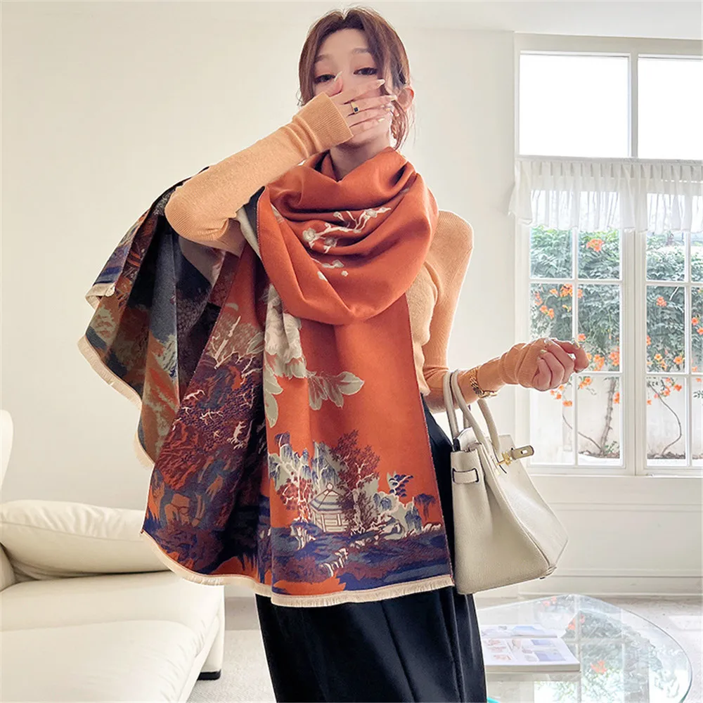 Kaschmir Schal Frauen Warme Pashmina Decke Poncho Schals Weibliche Schal Dicke Foulard Bufanda – Detail 6