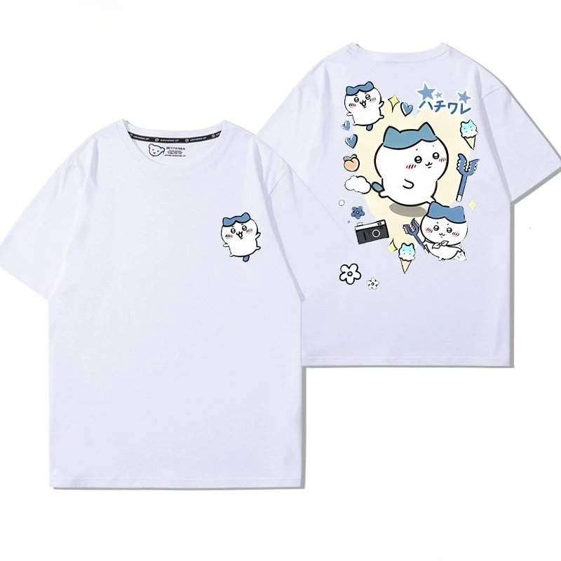 Chiikawa Usagi Niedliches Anime-Grafik-T-Shirt, Unisex, lockerer O-Ausschnitt, lässiges Sommer-Kurzarm-Oberteil im Harajuku-Streetwear-Stil für den Alltag