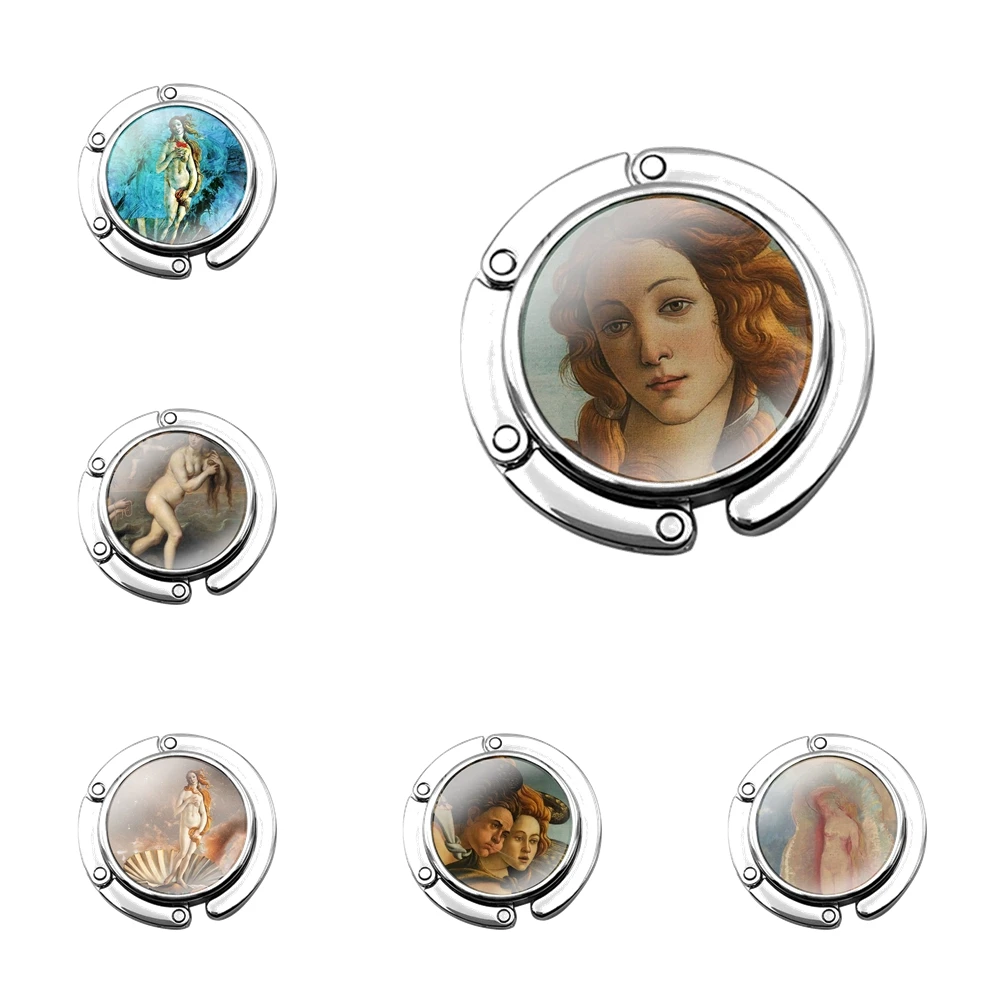 

Foldable Purse Hook for Women's Table Handbag Storage Folding Decor Table Hook The Birth Of Venus art Cute Cartoon Design Lover