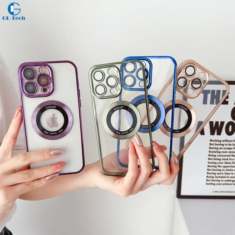 

Luxury Plating Soft TPU Anti-drop Clear Phone Case for iPhone 15 14 Plus 13 12 11 Pro Max Magsafe Magnetic With Lens Film Cover