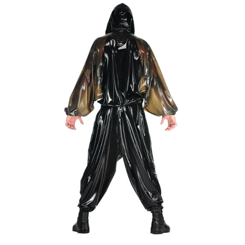 

Латексный резиновый костюм-кошка с капюшоном свободный Auzug топ и брюки Gummi Braun & Шварц боди