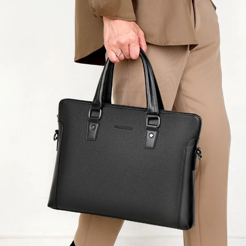 New Luxury Cow Genuine Leather Business Men's Briefcase Male Briefcase Shoulder Bag Men Messenger Bag Solid Tote Computer