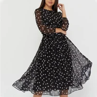 Spring and Summer Chiffon Dress Long Sleeved Solid Color Polka Dot Dress Elegant Lantern Sleeve Round Neck High Waisted Dresses - Image 6