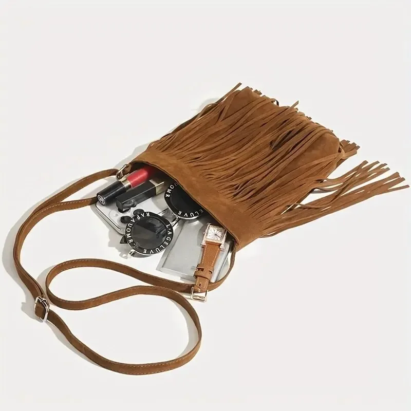 Shoulder Bag Crossbody Bag Ladies Handbag NYXIA Boho Style Fringe Crossbody Bag Vintage Suede Shoulder Bag Women's Large Capacity Casual Fringe Postman Shoulder