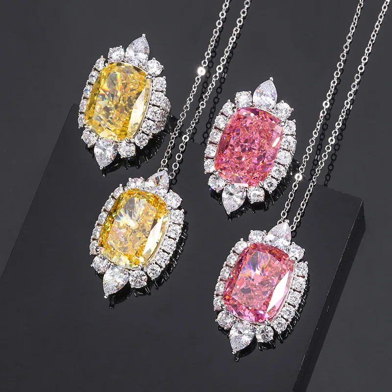 

Hot selling jewelry S925 full body silver fat square pendant ring set for SF2 women