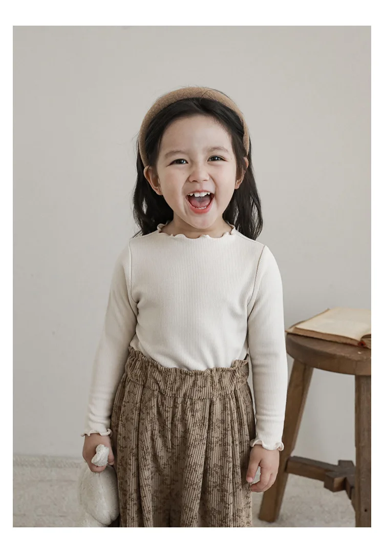 Langarmoberteil für Mädchen im koreanischen Stil – weicher Stretchstrick mit Spitzenbesatz, Kaschmir-Feeling-Schicht für Kinderkleidung im Frühling und Herbst – Detail 9