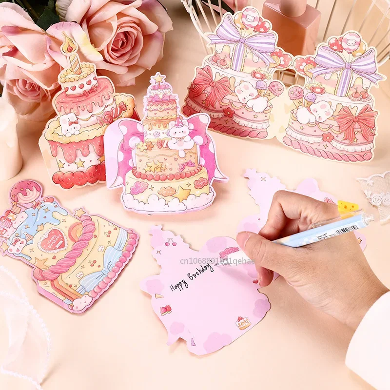 10PCS Happy Birthday Card Cake Shape Colorful Greeting Card Gift for Kids Birthday Card Friend Birthday Tarjetas De Invitacion