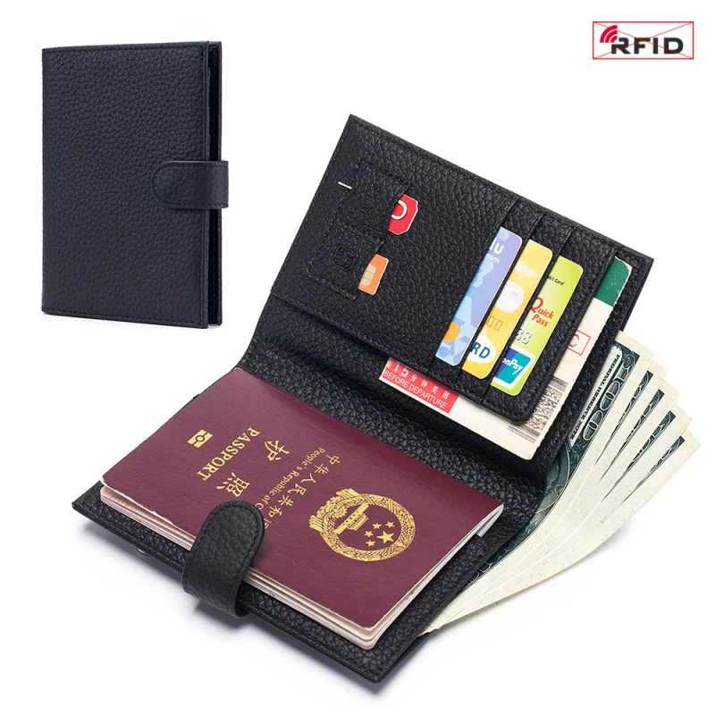Genuine Leather Passport Holder RFID Blocking Travel Wallet for Women with Card Slots and ID Window