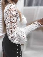 Shirts Elegant Office Ladies White Collared Lace Patchwork Hollow Out Button Up Womens Tops And Blouses 2025 Fashion New Blouse - Image 3