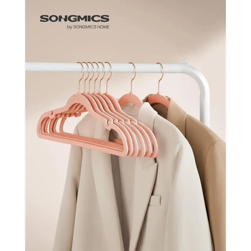 SONGMICS Velvet Hangers 50 Pack, Non Slip Hangers with Rose Gold Color Swivel Hook, Slim Hangers Space Saving