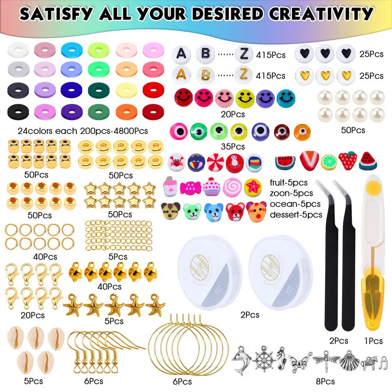 Kit Perline Per Braccialetti GoodyKing | 5000 Pezzi Con Lettere Alfabeto - Fai Da Te Per Bambini E Adulti