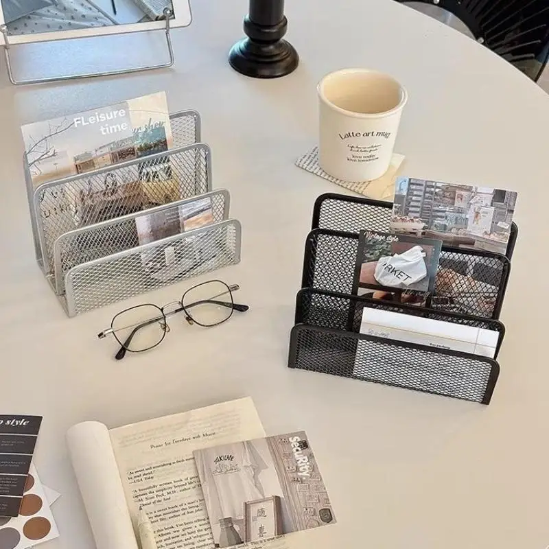 Desk Mail Organizer, 2 Pack Office Small Letter Sorter Desktop File Organizer Metal Mesh With 3 Vertical Upright Compartments - 4