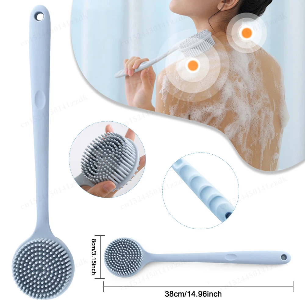 Double-Sided Silicone Back Scrubber Long Handle Scrubber Long Handle Mud Back Scrubber Shower Massage Non-Slip Exfoliation Brush 2