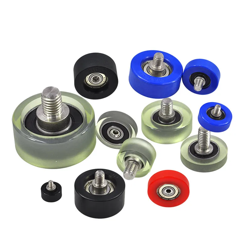 【SHABER external screw thread polyurethane formed bearing O.D is less than 30mm glue coated bearing With threaded guide wheel