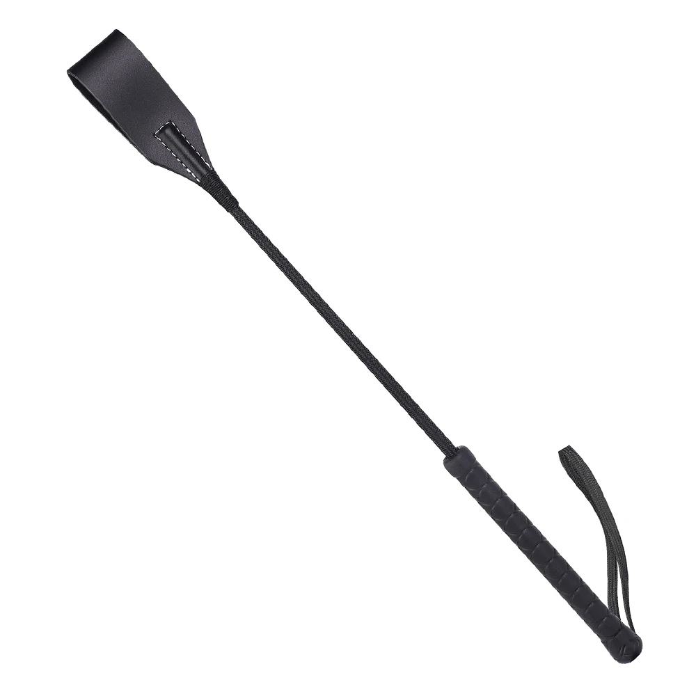 46CM Black Genuine Leather Horse Whip,Horse Riding Equestrian Flogger Whip for Horse Training