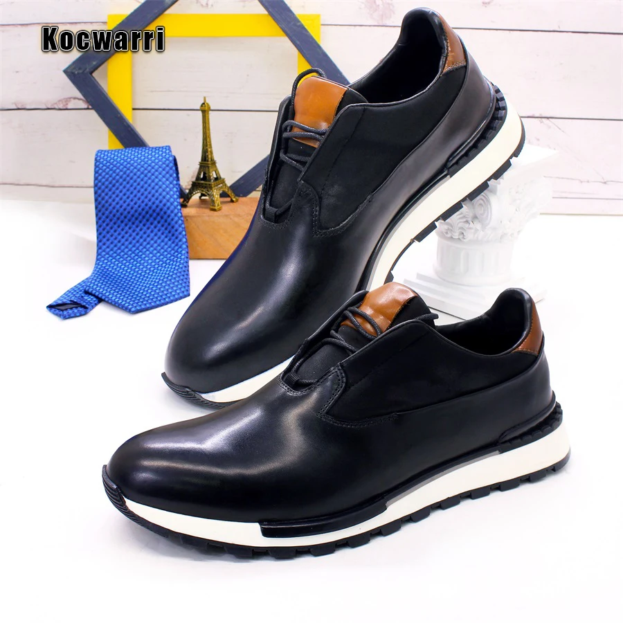 Genuine Handmade Men's Leather Shoes Comfortable Smooth Casual Sneakers Men's Office Dating Street Walking Men's Shoes